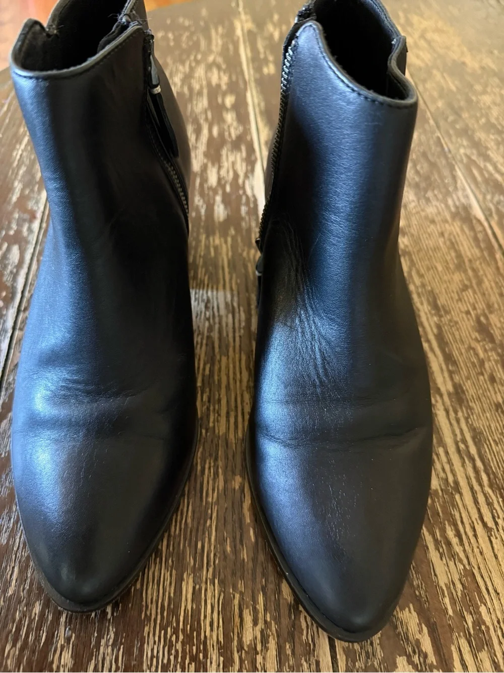 Classic Black Leather Ankle Booties with Side Zip